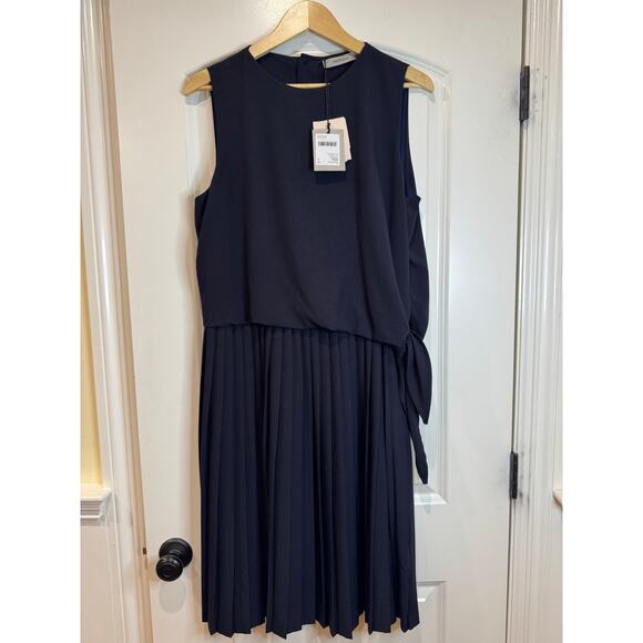 Marella Side Tie Pleated Dress Navy Blue Women's Size 12 Sleeveless‎ Calcina - Picture 5 of 15